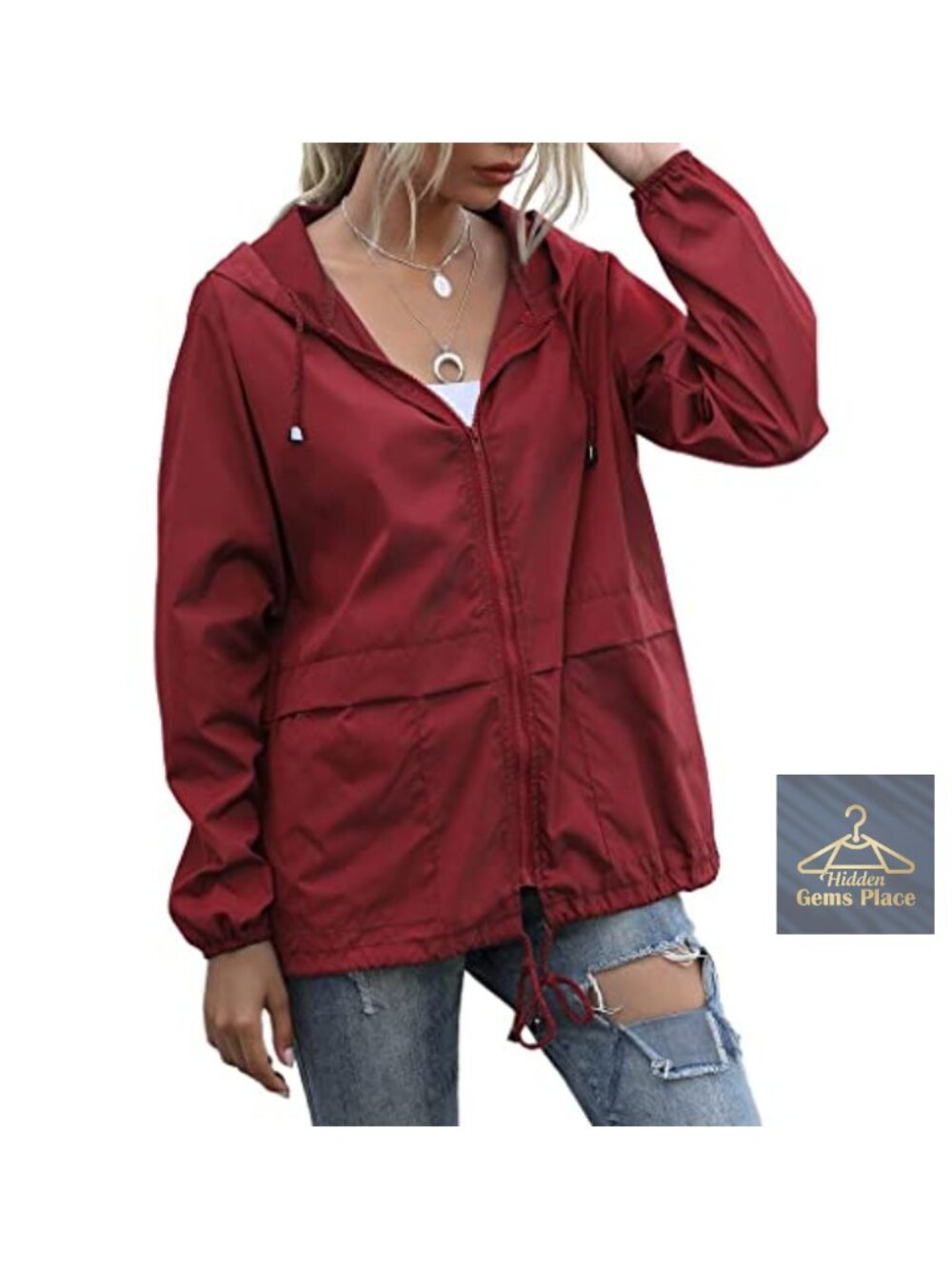 Women's Waterproof Lightweight Hooded Rain Jacket Windbreaker